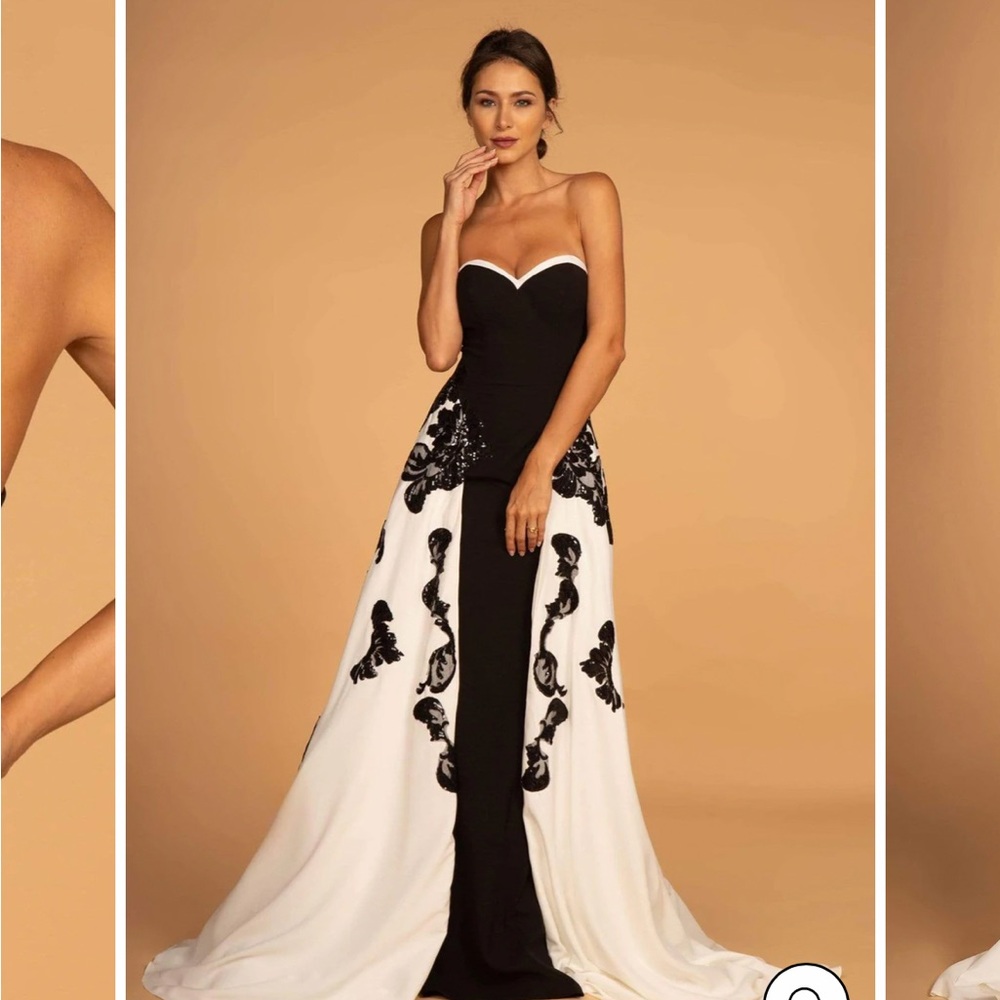 Elegant Strapless Black and White Evening Gown